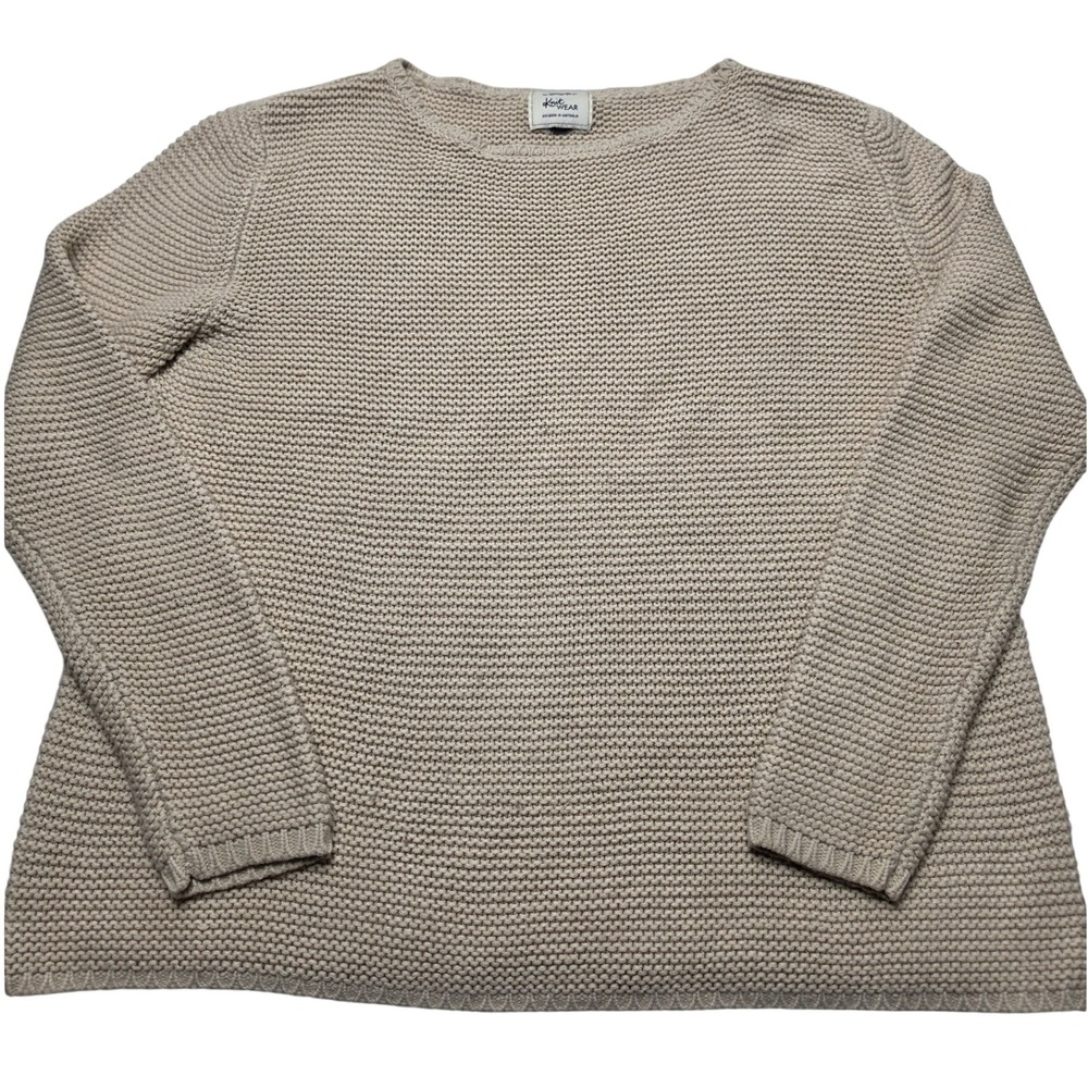 Cotton On Knitwear Womens Large Beige Tan Textured Garter Stitch Crew Sweater